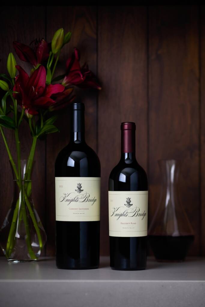 Cabernet Sauvignon magnum & Haggerty Road with red flowers.